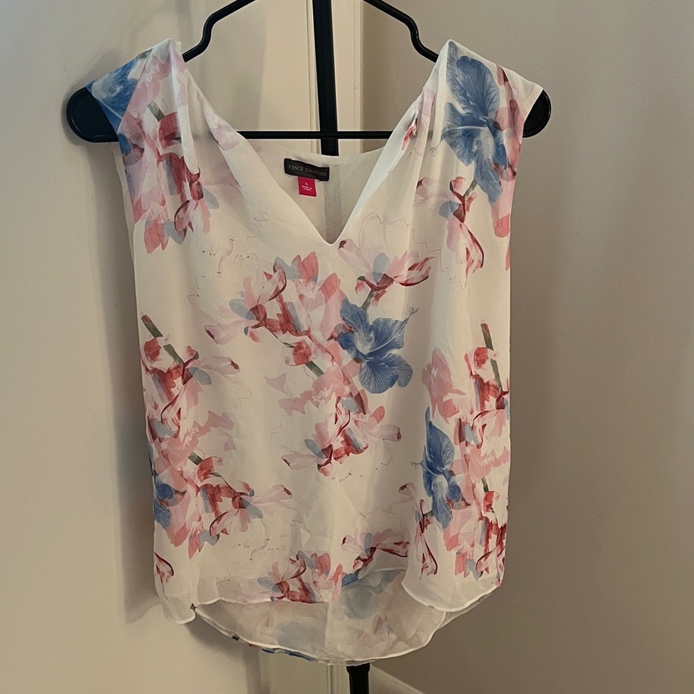 Vince Camuto V-Neck Blouse - Pink and Blue